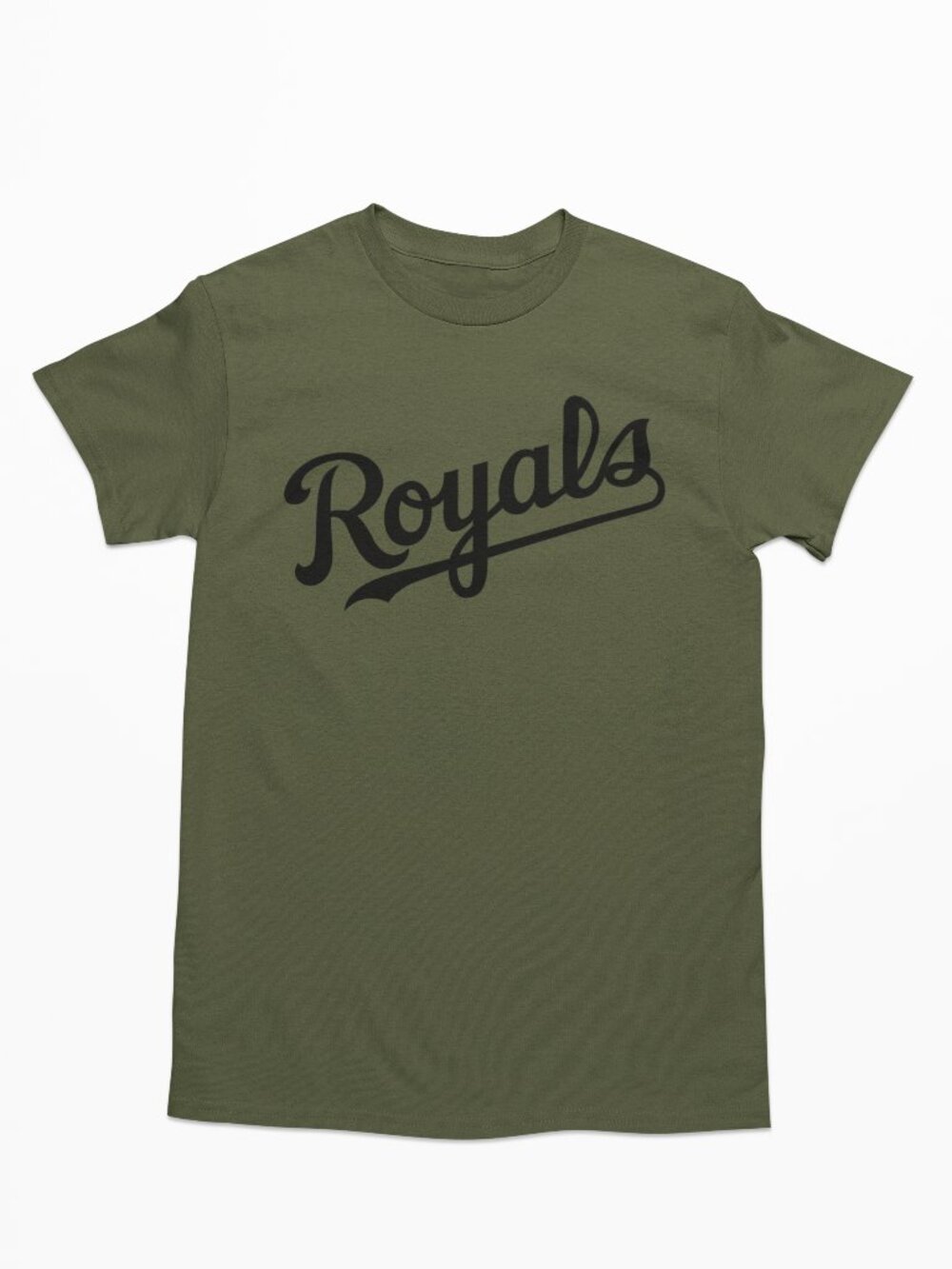 NEW Kansas City Royals Script Home Wordmark Logo T-Shirt MILITARY ARMY GREEN